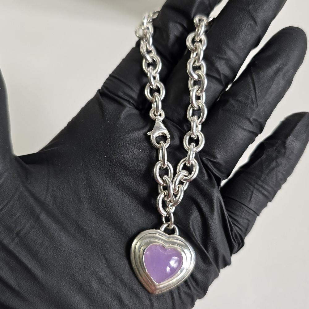 Sterling Silver 925 Heart Jade Charm Bracelet
